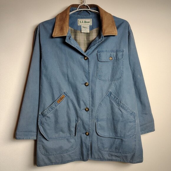 VINTAGE LL Bean Barn Jacket Womens Large Petite Blue Cotton Canvas Chore Coat - Picture 7 of 15
